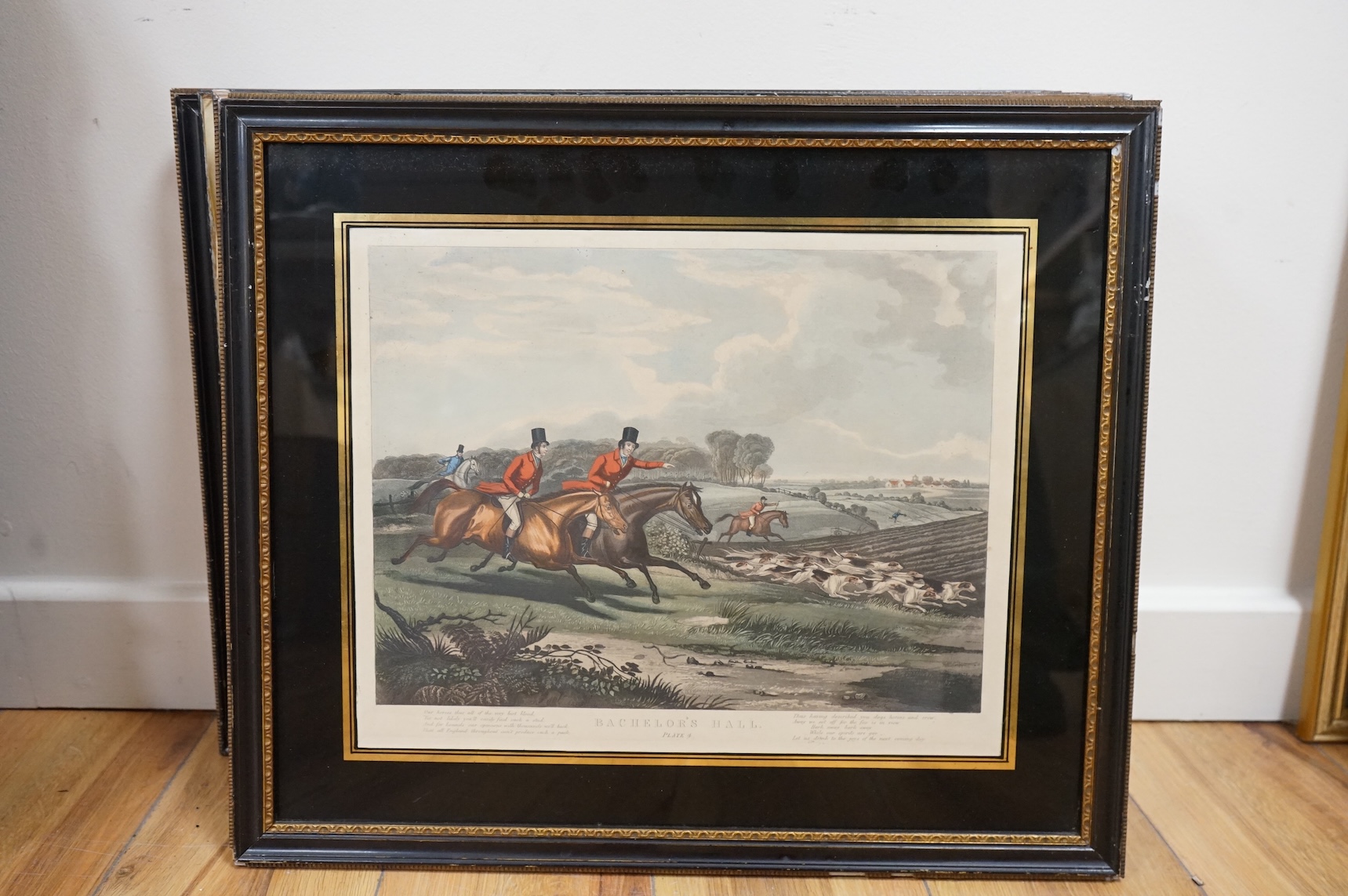 19th century, set of six Bachelor's Hall hunting prints (plates 1-6), 30 x 38cm